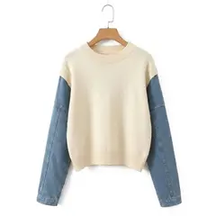 PEACE AND LOVE - Chompa de Hilo Con Mangas Jean Modelo Coreano Importado