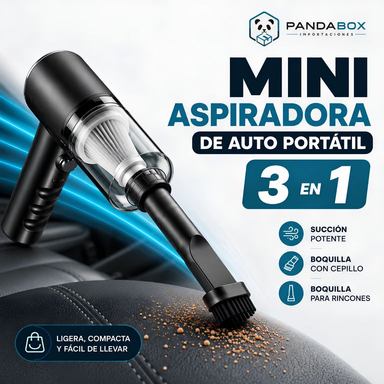 Mini Aspiradora Portátil 3 en 1 Recargable para Auto y Hogar con Accesorios