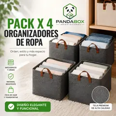 GENERICO - Pack x 4 Caja Organizadora de Ropa de Tela con Asas – Gris 47x28x20 cm