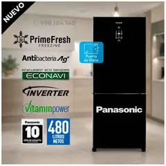 Panasonic - Refrigeradora 480L Bottom Freezer Inverter Antibacteria NR-BB71GVFBD