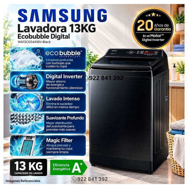 Lavadora 13 Kg Carga Superior WA13CG5441BV - Modelo Nuevo