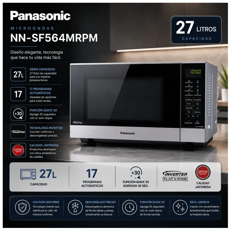 Horno Microondas 27L Inverter NN-SF564MRPM Panel Digital