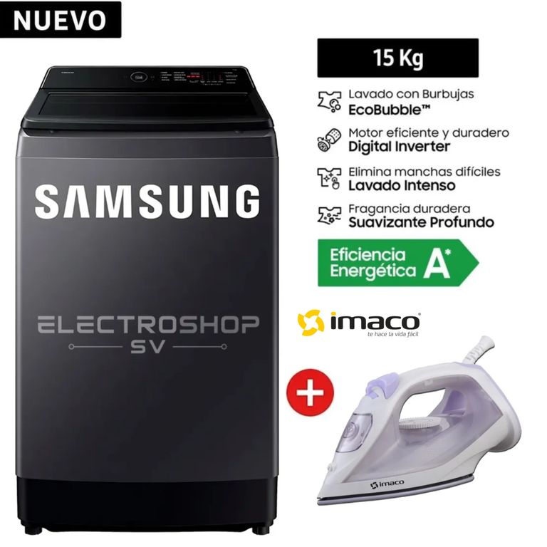 Lavadora 15Kg WA40F15E4CPE EcoBubble Gris Grafito + Plancha Imaco