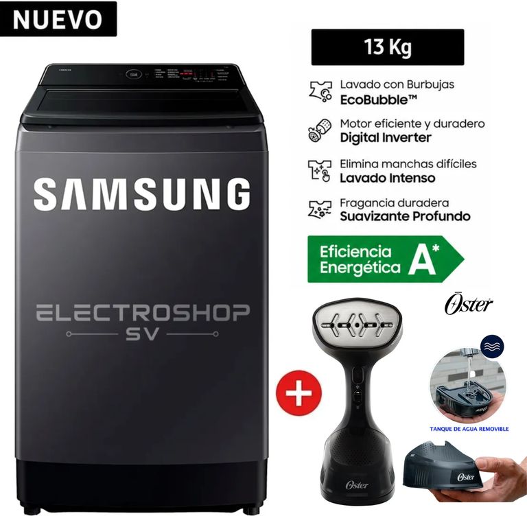 Lavadora 13Kg Ecobubble WA40F13E4CPE Gris Grafito + Vaporizador de Prendas Oster