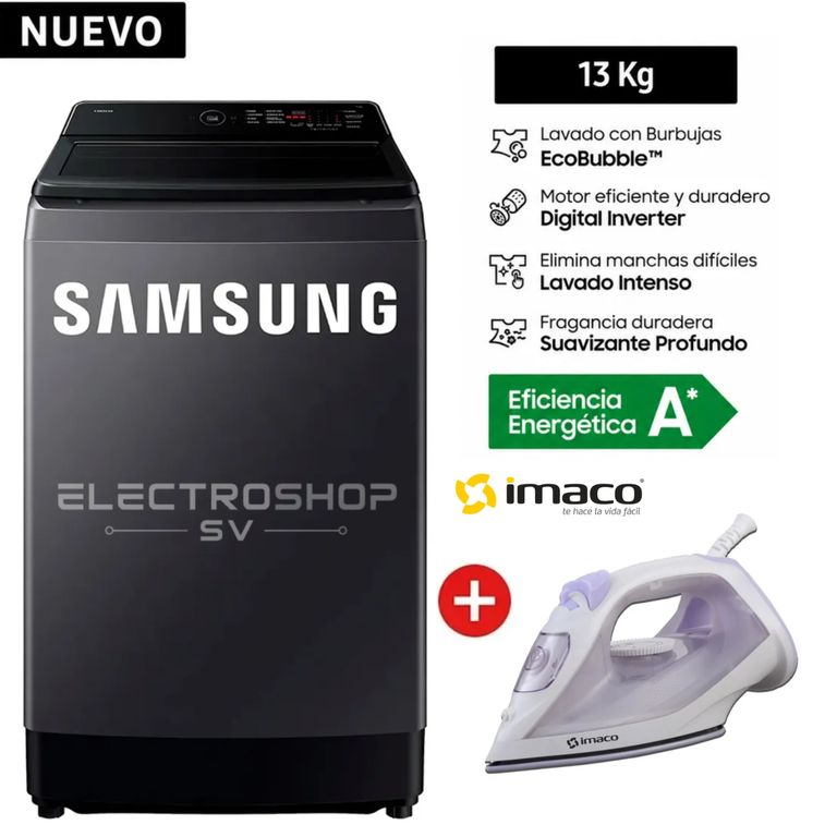 Lavadora 13Kg Ecobubble WA40F13E4CPE Gris Grafito + Plancha Imaco