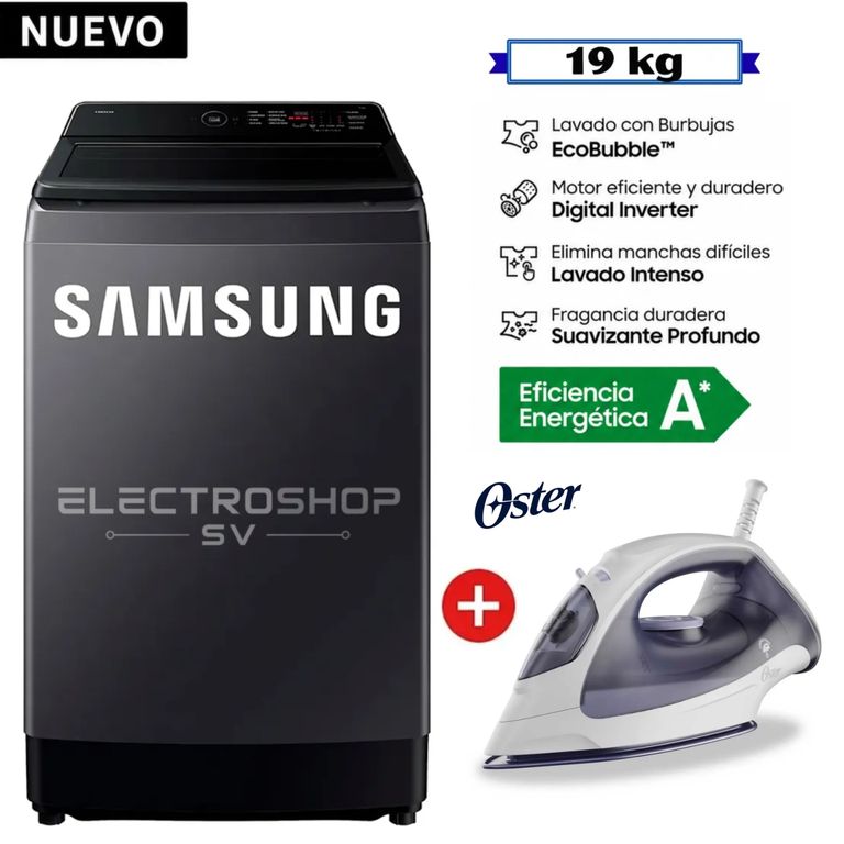 Lavadora 19KG EcoBubble WA40F19E7CPE Gris Grafito + Plancha Oster