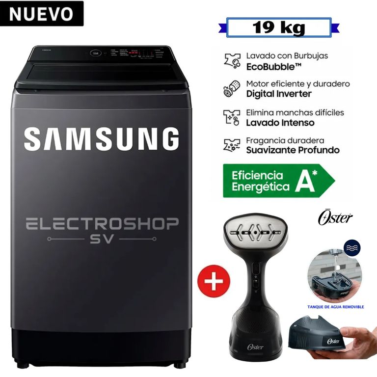 Lavadora 19KG EcoBubble WA40F19E7CPE Gris Grafito + Vaporizador de Prendas Oster