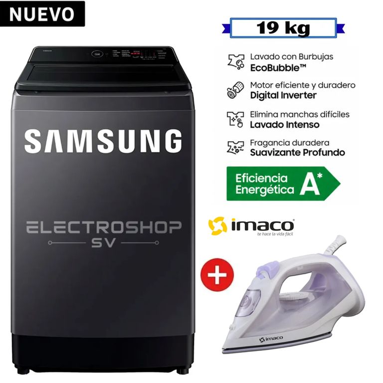 Lavadora 19KG EcoBubble WA40F19E7CPE Gris Grafito + Plancha Imaco