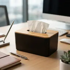 ELMEJORPRECIO - Caja Dispensadora de Pañuelos con Tapa Bambú Color Negro
