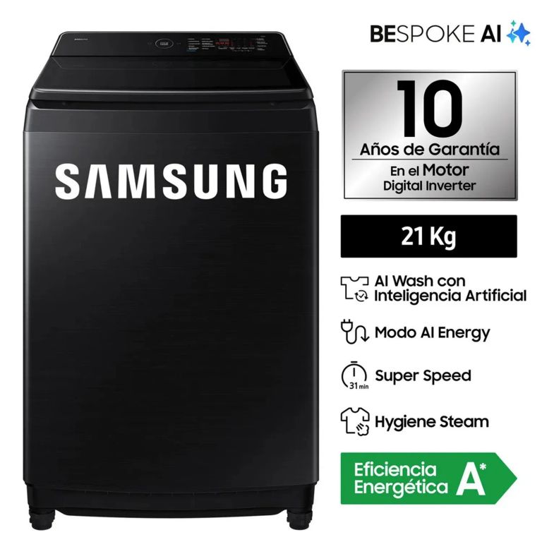 Lavadora 21Kg Ai Wash Ecobubble WA80F21B9BPE Black