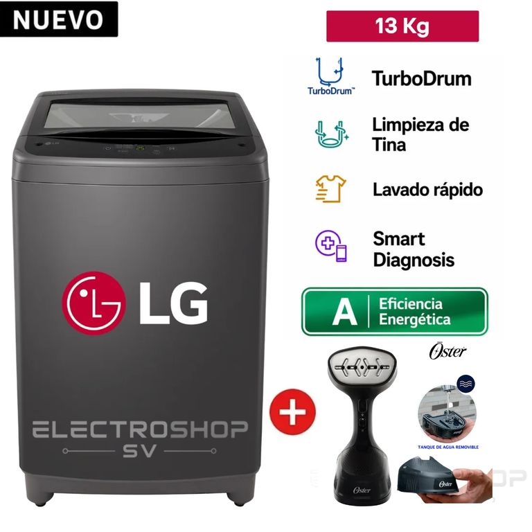 Lavadora Carga Superior 13kg WT13BVTB + Vaporizador de Prendas Oster