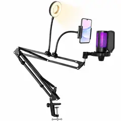 KREED - Micrófono de escritorio USB soft RGB AuroraCast con Brazo y accesorios
