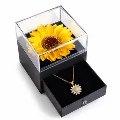 GENERICO - Collar Girasol Mujer con Caja Sorpresa Flor Regalo Primavera Elegante