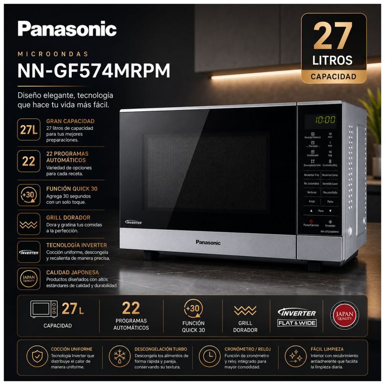 Microondas 27L NN-GF574MRPM Inverter con Grill