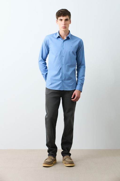 Vélez Camisa En Popelina Hombre Semifitted Azul