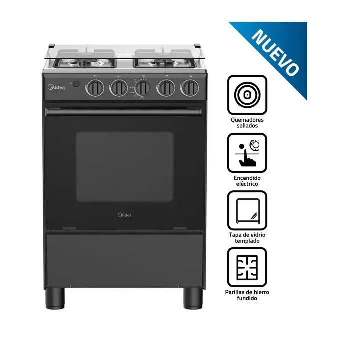Cocina a Gas 24" MGS24FS2LFABBC-PE 4 Quemadores – Color Negro