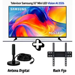 SAMSUNG - Televisor 55 Pulgadas MINI LED Vision IA UHD 4K UN55M70HAGXPE + Rack Fijo + Antena Gratis