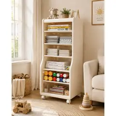 GENERICO - Librero Infantil Amplio Con Ruedas Organizador de Libros Beige