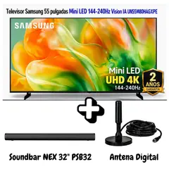 SAMSUNG - Televisor 55 Pulgadas MINI LED 144- 240Hz UHD 4K UN55M80HAGXPE + Antena + Soundbar Nex PSB32