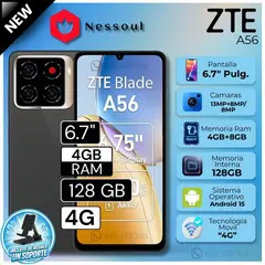 ZTE - Celular A56 6.75" Pulg. 4GB RAM 128GB Android 14 + Regalo
