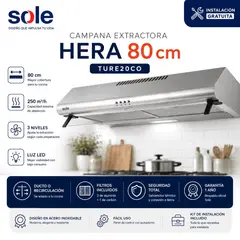 Sole - Campana Extractora Hera 80 cm TURE20CO 3 Niveles y Luz LED