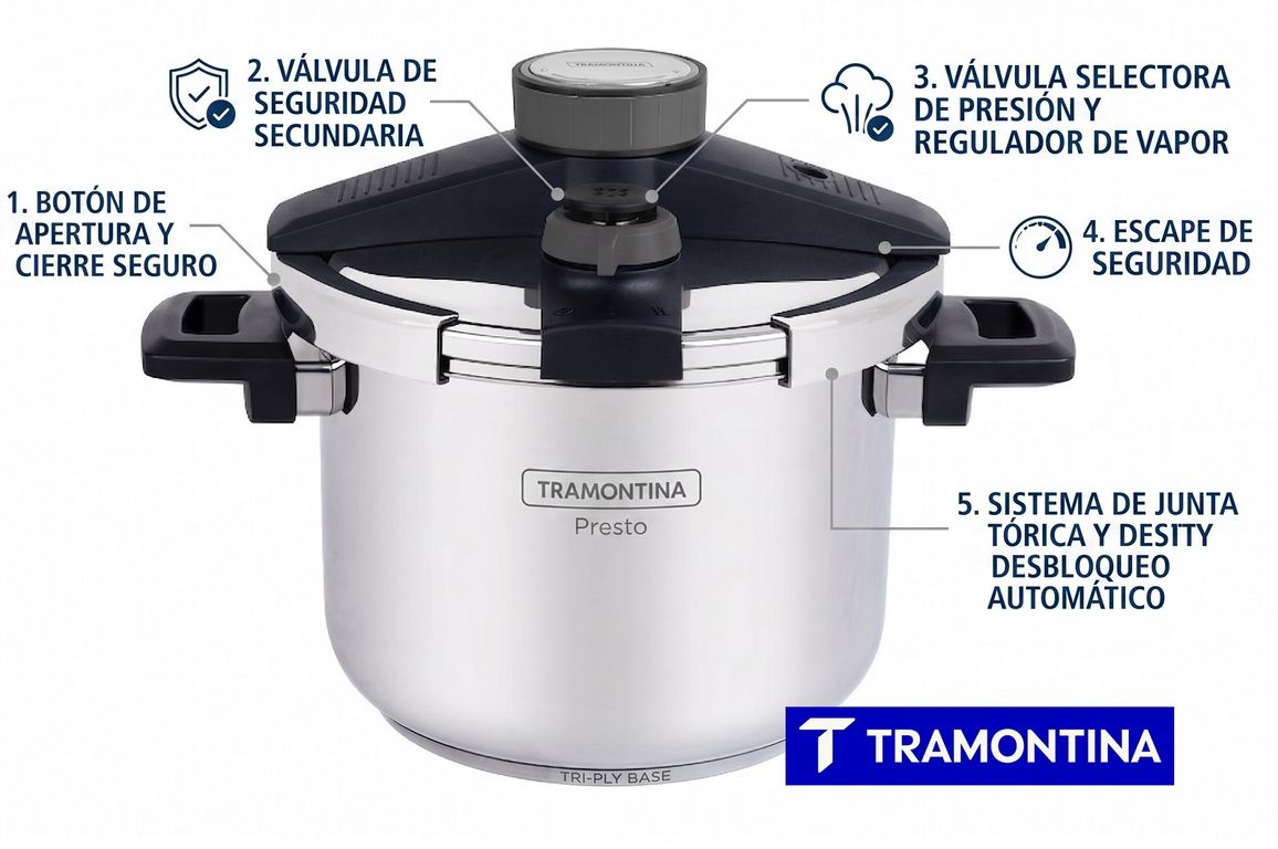 OLLA A PRESION DE DE ACERO INOXIDABLE 6 LITROS , SEGURA Y GARANTIA