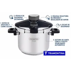 TRAMONTINA - OLLA A PRESION DE DE ACERO INOXIDABLE 6 LITROS , SEGURA Y GARANTIA