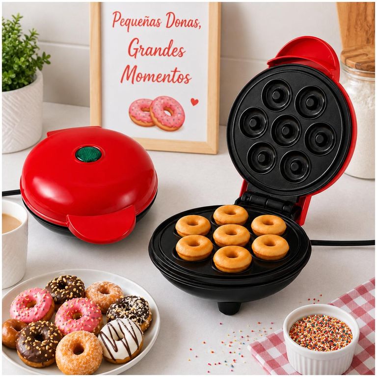 Mini Wafflera Para 7 Mini Donas Antiadherente Eléctrica Portátil de 350W - Ocre - M