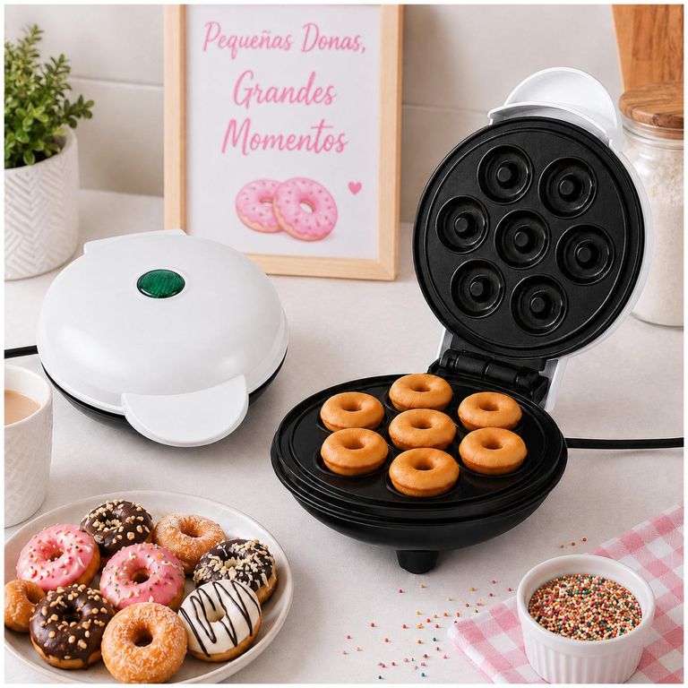 Mini Wafflera Para 7 Mini Donas Antiadherente Eléctrica Portátil de 350W - Blanco - M