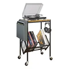 EVERSO - Carro Organizador Tocadiscos Y Discos De Vinilo Con Ruedas Negro