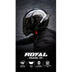 ROYAL - Casco Moto Elite Vi Negro Brillo Talla M