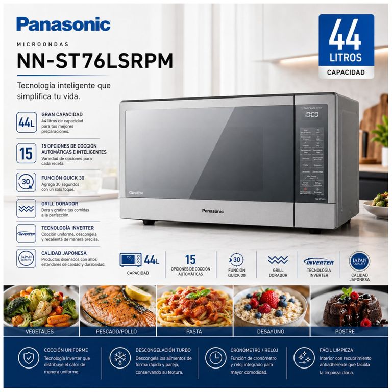 Microondas 44L NN-ST76LSRPM Inverter Sensor Genius