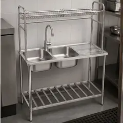 XM - Lavadero de Cocina Gran Formato Doble Poza con Escurridor en Acero Inoxidable