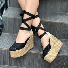 GENERICO - Alpargata Mujer Casual 2086-60 Doble Uso Cuña 9 Color Negro