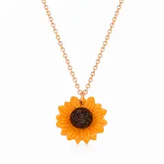 GENERICO - Collar Girasol Mujer Baño de Oro Rosa Flor Naranja Regalo