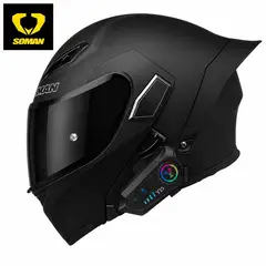 GENERICO - CASCO ABATIBLE SOMAN NEGRO MATE DOBLE VISOR + BLUETOOTH