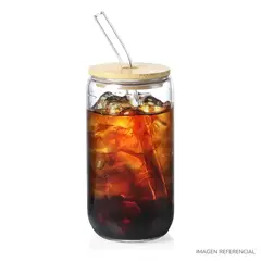 INSPIRA MARKET - Vaso de Vidrio con Tapa y Sorbete para Bebidas Frías 12.5 x 7 cm