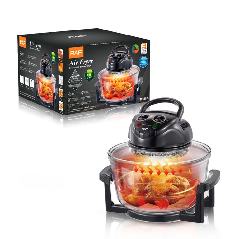Freidora de Aire RAF R.5302 12L 1200W Multifuncional con Temporizador Negro