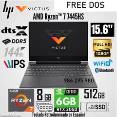 HP - LAPTOP GAM VICTUS 15-FB3019LA R7-744HS 8GB 512GB 6GB RTX3050 15.6 LED FREE/ PLATA MICA