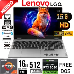 LENOVO - LAPTOP GAM LOQ 15AHP10 R7-250 16GB 512GB 8GB RTX5050 15.6 FHD FREE/ LUNA GREY/ ESPAÑOL