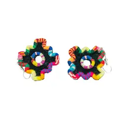 GENERICO - Aretes Artesanales Chakana – Cruz Andina Negro con Borde Multicolor, Hechos a Mano en Cusco