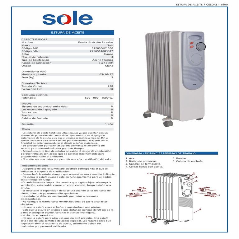 Estufa de Aceite 1500W