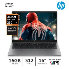 HP - Laptop 200 G2A Ryzen 7-250 Ram 16 Gb DDR5-5600 Ssd 512 Gb / 16" WUXGA - D61MFLT.