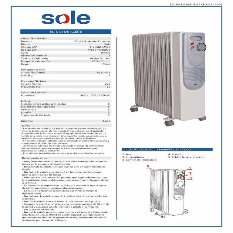 Estufa de Aceite 11 Celdas 2000W