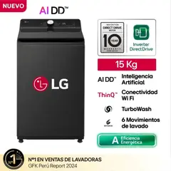 LG - Lavadora Inteligencia Artificial 15KG WT15OBTX Negro Onyx