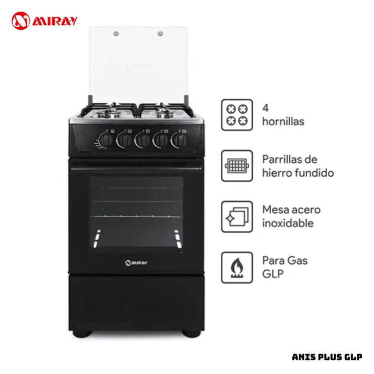 COCINA DE PIE A GAS 4 HORNILLAS NEGRO - ANIS PLUS GLP