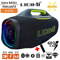 LIDIMI - Parlante portátil SUPER D-S772 GAMA PREMIUM TECNOLOGÍA EUROPEA EXTRA BASS 600 WATTS