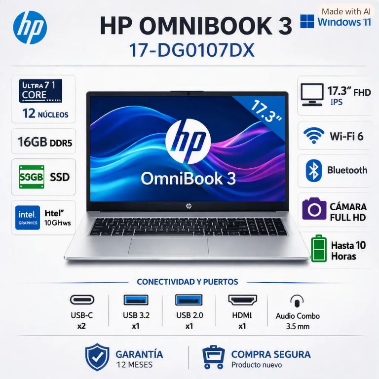 Laptop OMNIBOOK 3 17-DG0107DX Intel® Core™ Ultra 7 255U 16GB DDR5 512GB SSD 17.3" FHD Windows 11