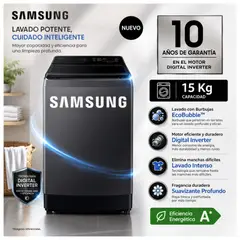 SAMSUNG - Lavadora 15 Kg WA40F15E4CPE EcoBubble Digital Inverter Dual Storm Serie WA40F