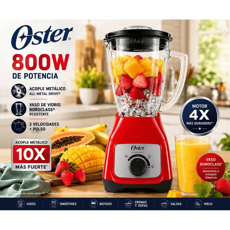 Licuadora blstkag-rrd 800w vaso de vidrio 1.5l acople metálico all-metal drive roja